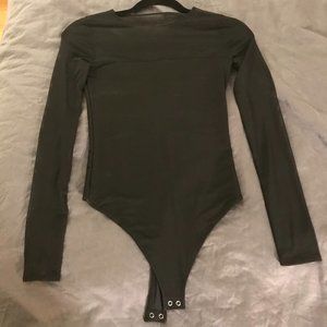 Abercrombie & Fitch Black Long-Sleeve Mesh Crew Bodysuit